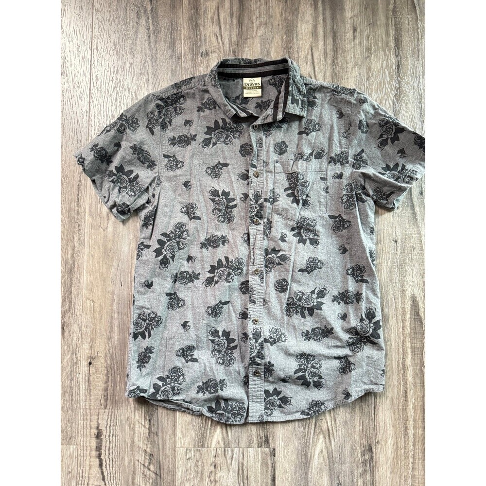 Dravus Alvin floral dark grey short-sleeve button-up shirt featuring rose print